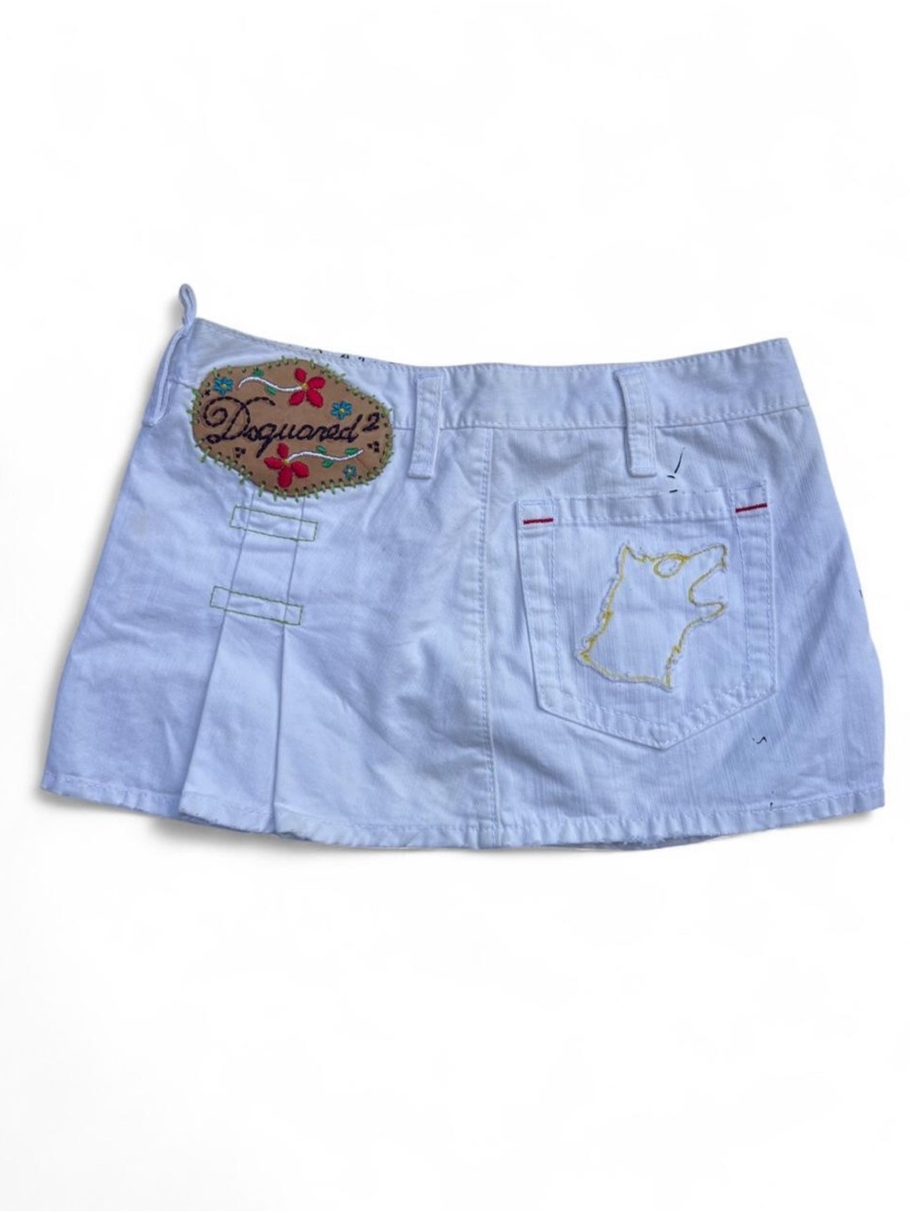 Rare Vintage Dsquared2 Runway White Mini Skirt with Embroidered Patch